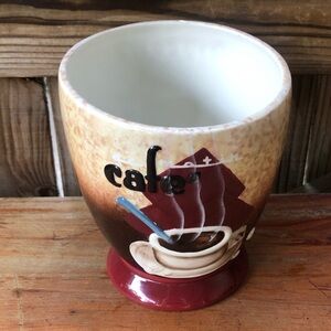 Hand Painted Footed Coffee House Utensil Jar Ceramic Crock M Kungl Studio 2005